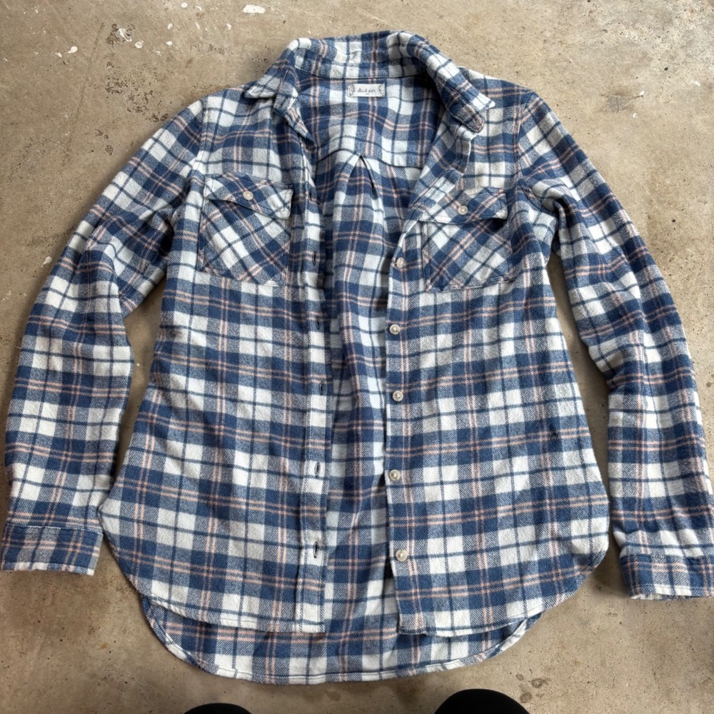 Altard State Flannel Shirt XS‎ Blue White Plaid Button Down Long Sleeve Womens